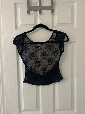 Black Floral Lace Sheer Top